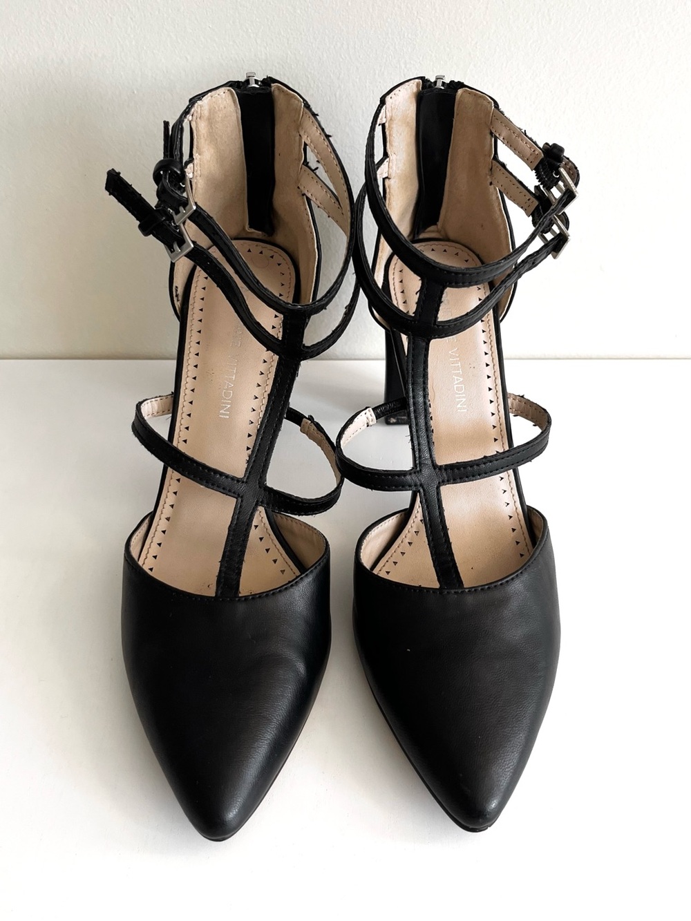 Adrienne Vittadini Black Pointed-Toe Strappy Heels